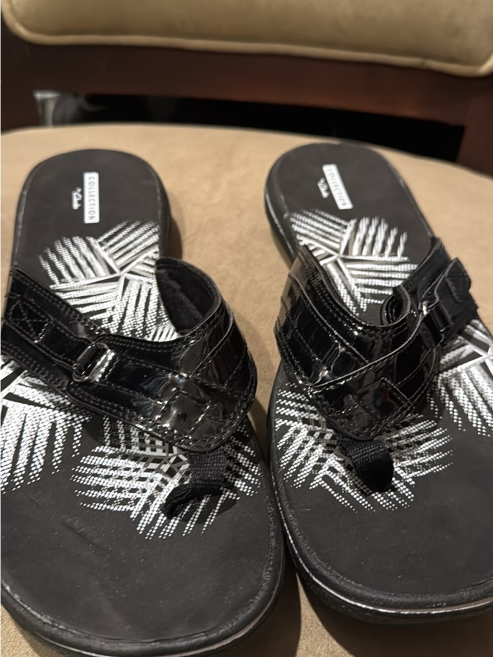 Cloudsteppers by Clarks Black Patent Thong Sandals